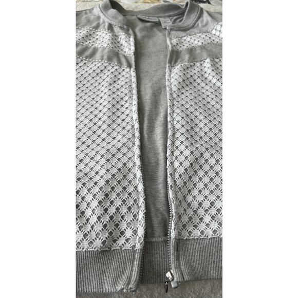 ALFRED DUNNER LONG SLEEVE TRACK JACKET, WOMENS, 16P, HEATHER GREY & WHITE LACE - Picture 8 of 11